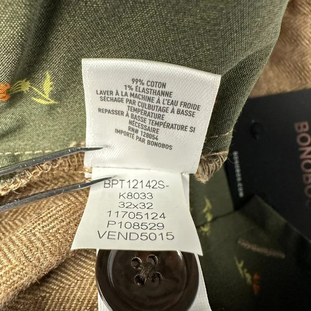 Bonobos Flat Front Brushed Cotton Slim‎ Herringbone Chino, Size W32 x L32, Khaki